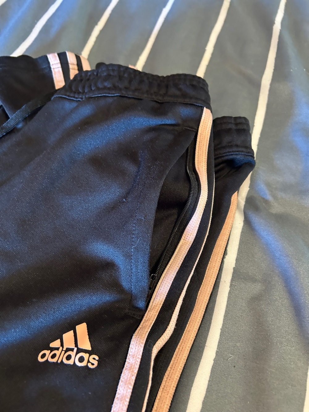 adidas Black Track Pants with Pink Side Stripes - Picture 4 of 8